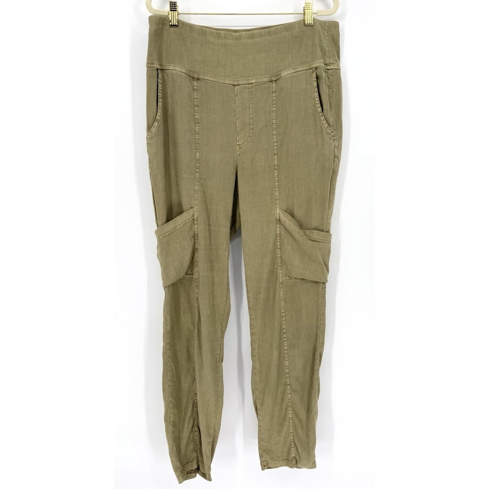 XCVI Cascade High Waist Tappered Pants Women L (34x29.5) Olive Green Linen Cargo